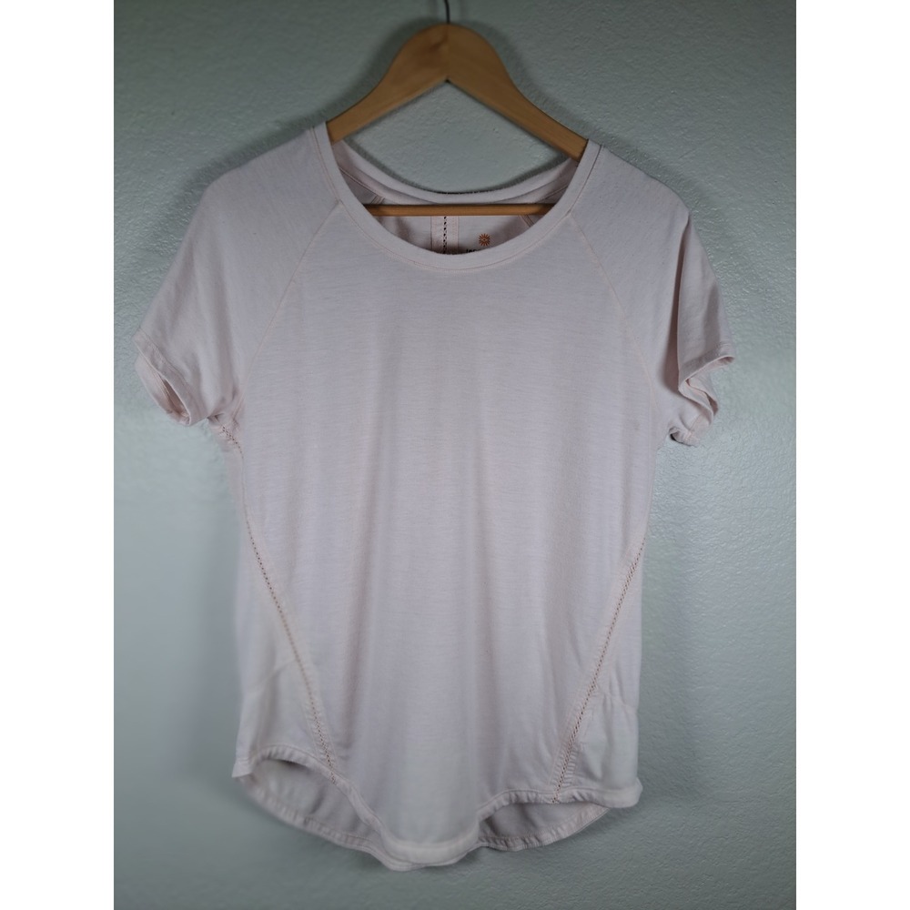 Tangerine Womens Pink Activewear Top Crochet Trim Short Sleeve Size M